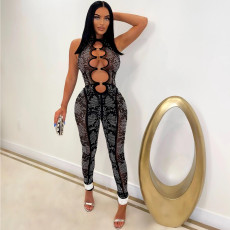 Hot Drilling Mesh See-Through Sleeveless Jumpsuit BY-6017