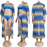 Sexy Printed Swimsuit Beach Cape Coat 3 Piece Set FSXF-F56