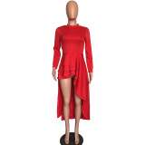 Plus Size Fashion Solid Ruffle Dress XMY-9044