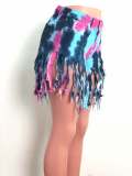 Tassel Tie Dye Denim Shorts OSM-5316