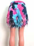 Tassel Tie Dye Denim Shorts OSM-5316