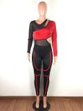 Mesh Splice Bodysuits And Pants Two Piece Set LA-3168