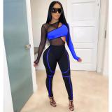 Mesh Splice Bodysuits And Pants Two Piece Set LA-3168