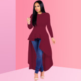 Plus Size Fashion Solid Ruffle Dress XMY-9044