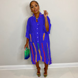 Colorful Print Splicing Half Sleeve Shirt Dress TE-4478