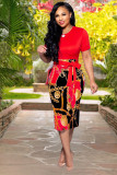 Fashion Printed Zipper Short Sleeve Tight Midi Dress XMY-9121