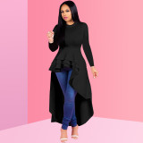 Plus Size Fashion Solid Ruffle Dress XMY-9044