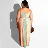 Plus Size Striped Loose Sling Maxi Dress With Belt OSIF-19258