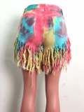 Tassel Tie Dye Denim Shorts OSM-5316