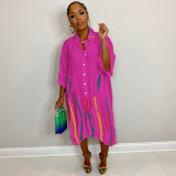 Colorful Print Splicing Half Sleeve Shirt Dress TE-4478