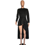 Plus Size Fashion Solid Ruffle Dress XMY-9044