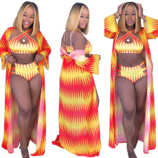 Sexy Printed Swimsuit Beach Cape Coat 3 Piece Set FSXF-F56