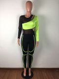 Mesh Splice Bodysuits And Pants Two Piece Set LA-3168