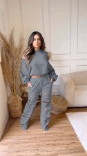 Solid Broken Hole Fashion Hollow Out Sports Suit MEM-88463