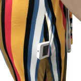 Plus Size Striped Loose Sling Maxi Dress With Belt OSIF-19258