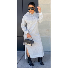 Casual Solid Hooded Slit Long Dress ORY-5201-1