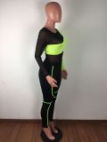 Mesh Splice Bodysuits And Pants Two Piece Set LA-3168