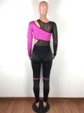 Mesh Splice Bodysuits And Pants Two Piece Set LA-3168