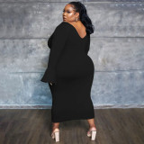 Plus Size Fahion Solid Color Flare Sleeve Long Dress NNWF-7716