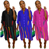 Colorful Print Splicing Half Sleeve Shirt Dress TE-4478