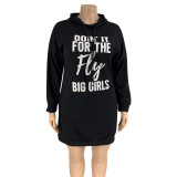 Plus Size Letter Printed Fashion Casual Sweatshirt Dress OSIF-21027