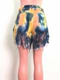 Tassel Tie Dye Denim Shorts OSM-5316
