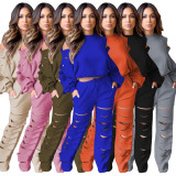 Solid Broken Hole Fashion Hollow Out Sports Suit MEM-88463