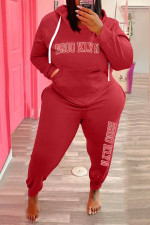 Plus Size Letter Print Sweatshirt Two Piece Pants Set WAF-77330237