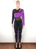 Mesh Splice Bodysuits And Pants Two Piece Set LA-3168
