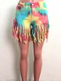 Tassel Tie Dye Denim Shorts OSM-5316