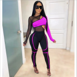 Mesh Splice Bodysuits And Pants Two Piece Set LA-3168