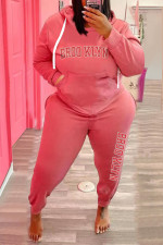 Plus Size Letter Print Sweatshirt Two Piece Pants Set WAF-77330237