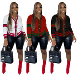 Fashion Color Blocking Knitted Short Sweater Coat TR-1228