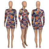 Fashion Print Long Sleeve Mini Dress GLF-10113