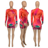 Fashion Print Long Sleeve Mini Dress GLF-10113