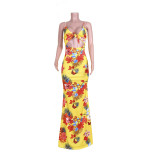 Sexy Print Sling Tie Maxi Dress JZHF-8040