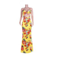 Sexy Print Sling Tie Maxi Dress JZHF-8040