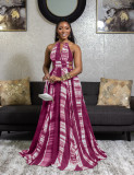Sexy Print Backless Maxi Dress JZHF-8036