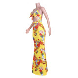 Sexy Print Sling Tie Maxi Dress JZHF-8040