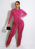 Casual Solid Long Sleeve Bodysuit+Tassel Lace Pants Sports Suits AIL-223
