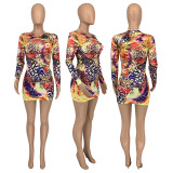 Fashion Print Long Sleeve Mini Dress GLF-10113