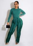 Casual Solid Long Sleeve Bodysuit+Tassel Lace Pants Sports Suits AIL-223
