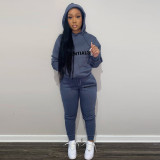 Letter Print Hooded Sweatshirt Two Piece Pant Sets FSL-F182