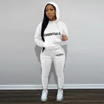 Letter Print Hooded Sweatshirt Two Piece Pant Sets FSL-F182