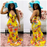 Sexy Print Sling Tie Maxi Dress JZHF-8040