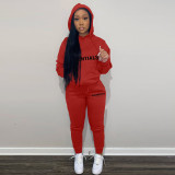 Letter Print Hooded Sweatshirt Two Piece Pant Sets FSL-F182