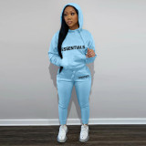 Letter Print Hooded Sweatshirt Two Piece Pant Sets FSL-F182