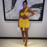 Solid Color Ruched One Shoulder Top And Skirt Two Piece Set JZHF-8028