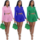 Fashion Solid Blazer Shorts Two Piece Set BLX-61014