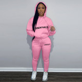 Letter Print Hooded Sweatshirt Two Piece Pant Sets FSL-F182